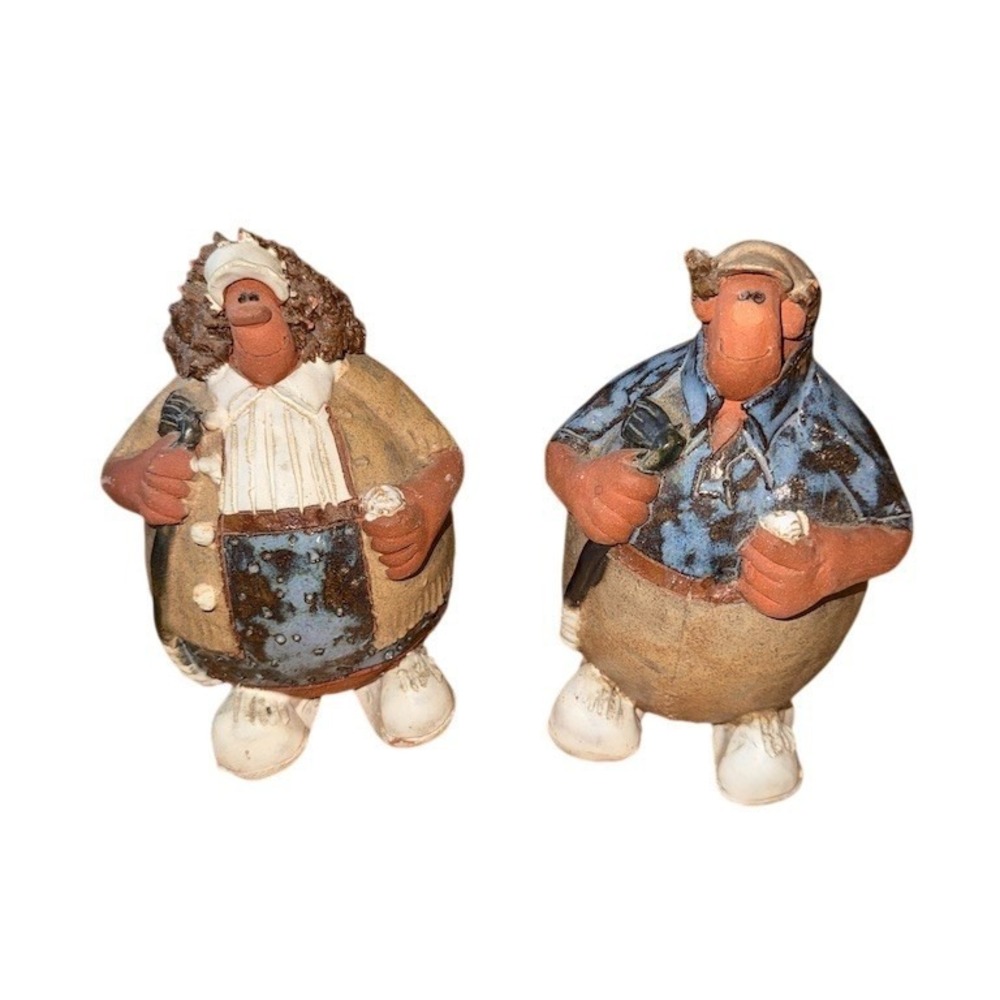 Signed Sara Meadows Balloon People Figurines set Man Woman Folk Art 5" golfers